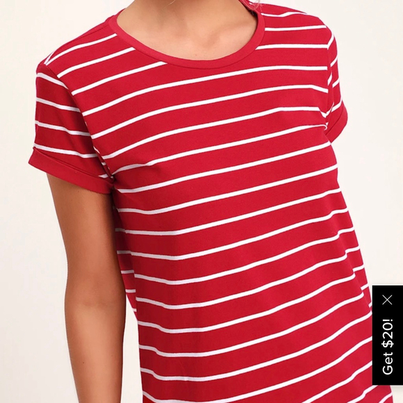 Lulus Red & White Striped Mini T-Shirt Dress S - Picture 3 of 10